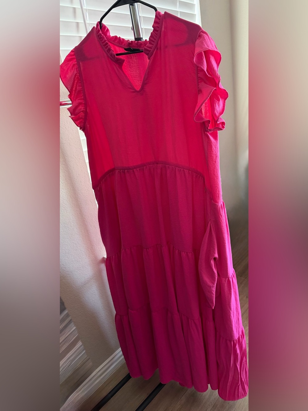 Nursing Queen Hot Pink Ruffle Sleeve Maxi Dress